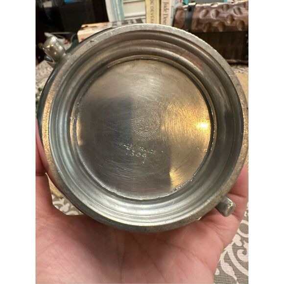 FC Etain Garanti Silver Tone Matte Sugar Bowl with Lid & Handle Made in France - Picture 5 of 9